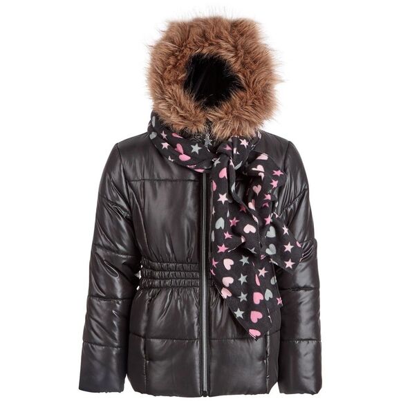 S Rothschild & CO Puffer Coat Size  L (14)Big Girls Black  and Scarf - Picture 1 of 7